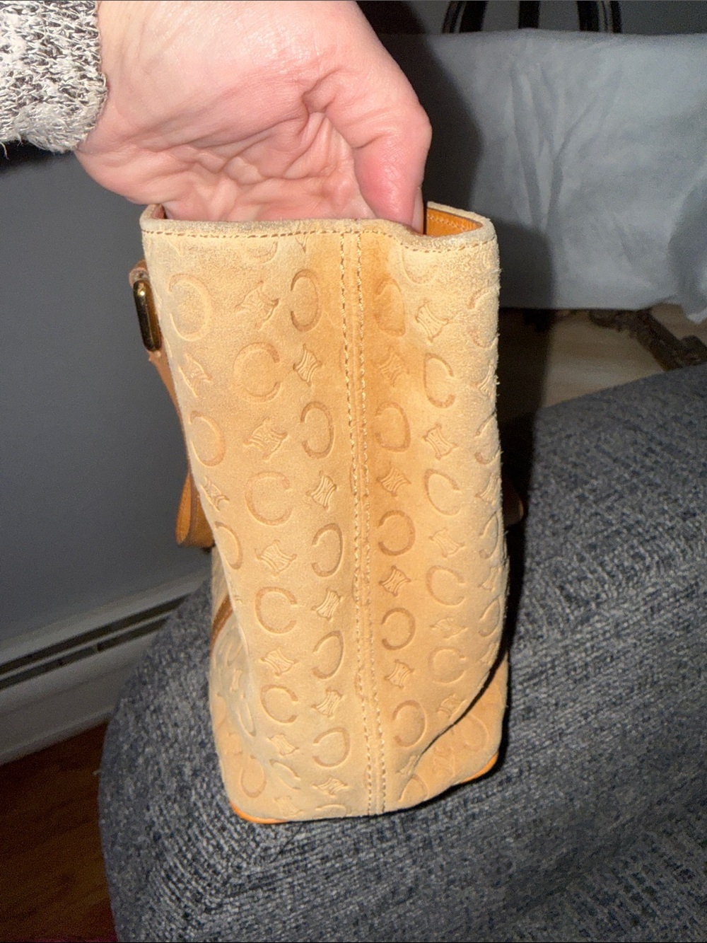 Authentic Celine Camel Suede Leather Macadam Monogram Vintage Celine Tote!Rare. - Picture 8 of 13
